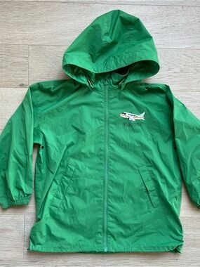Mini Rodini Airplane Windbreaker Jacket Green Hooded 5-7Y 116/122